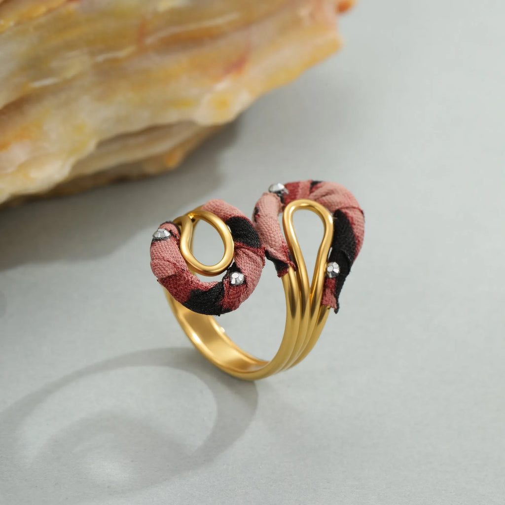 Leopard print stainless steel open mouth ring in heart, star, or geometric shape.