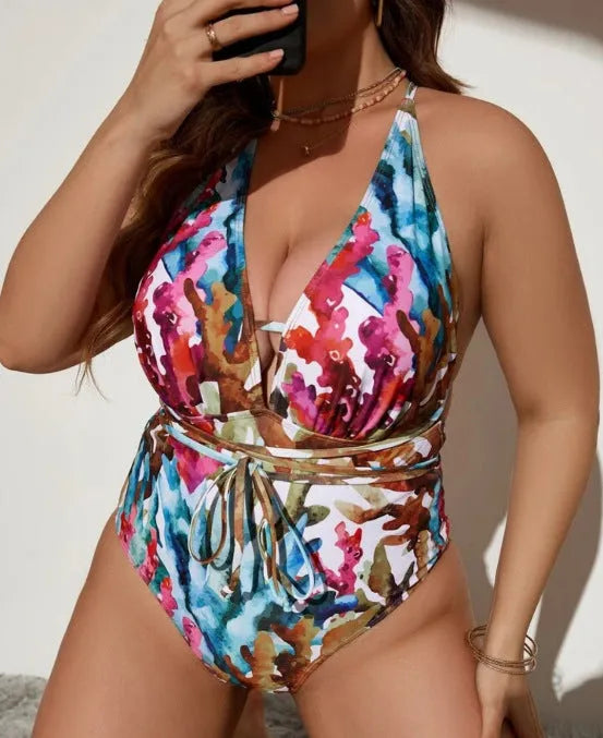 Women's halter bikini swimsuit in solid purple colour with European-American styling and briefs design