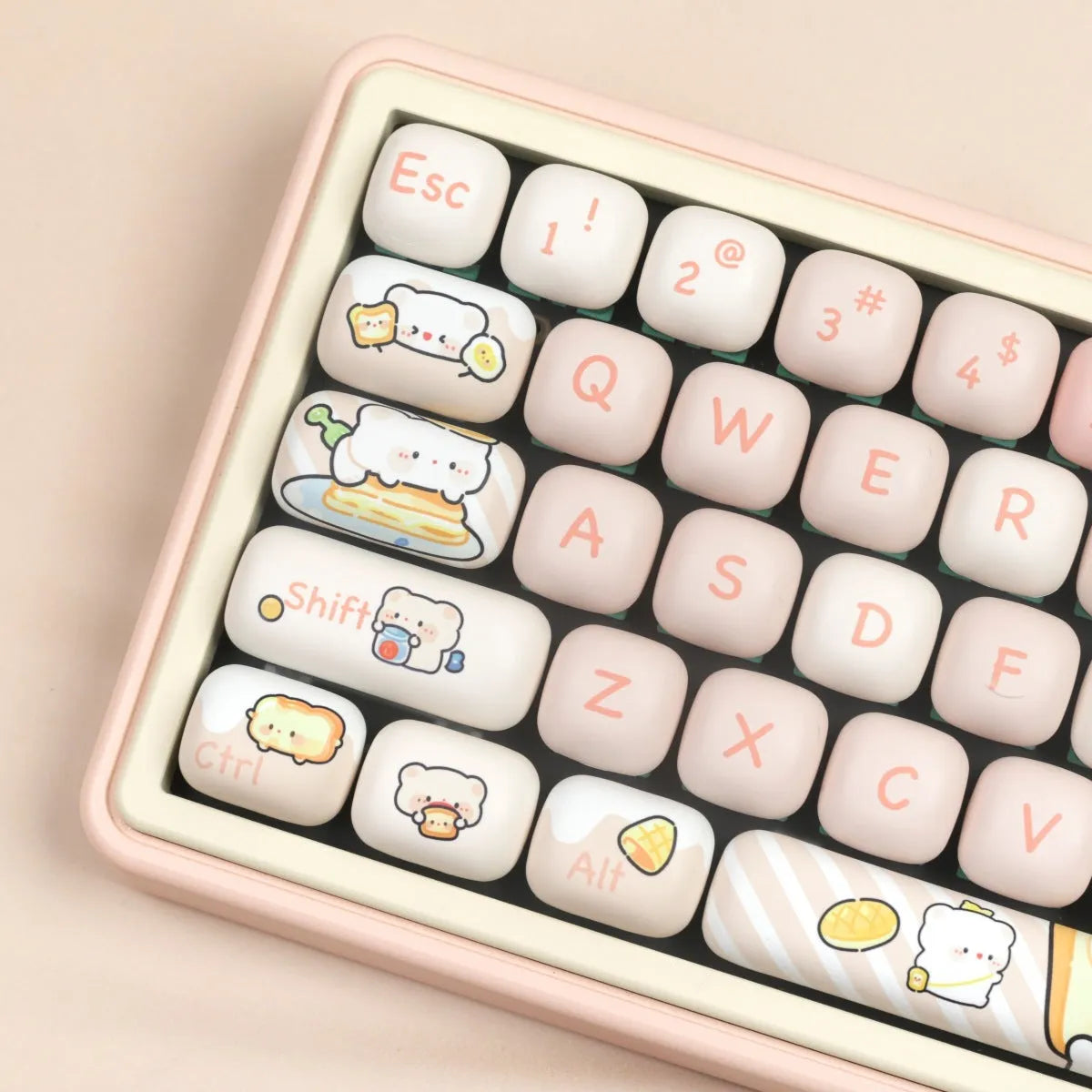 MOG PBT mechanical keyboard key caps with bread bear steamed bread designs, full 143+3 key set
