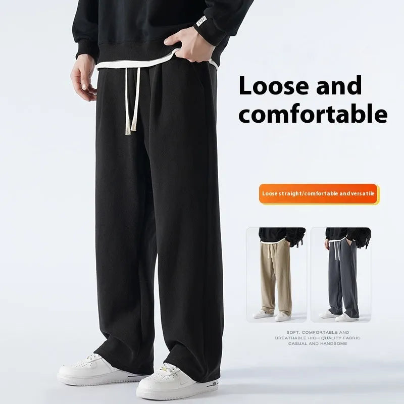 Men's double-sided polar fleece fleece-lined winter trousers in loose fit Korean style