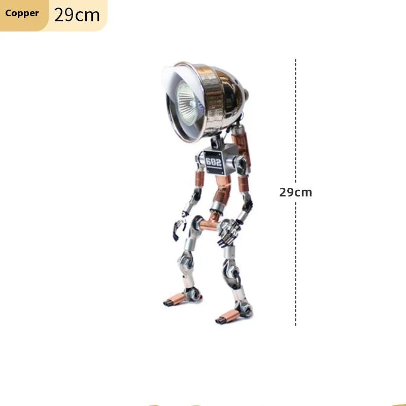 Robot-shaped decorative atmosphere lamp in silver or copper finish, 22cm or 29cm tall