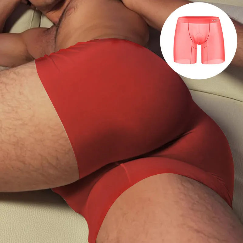 Men's seamless low-waist boxer shorts in orange nylon fabric