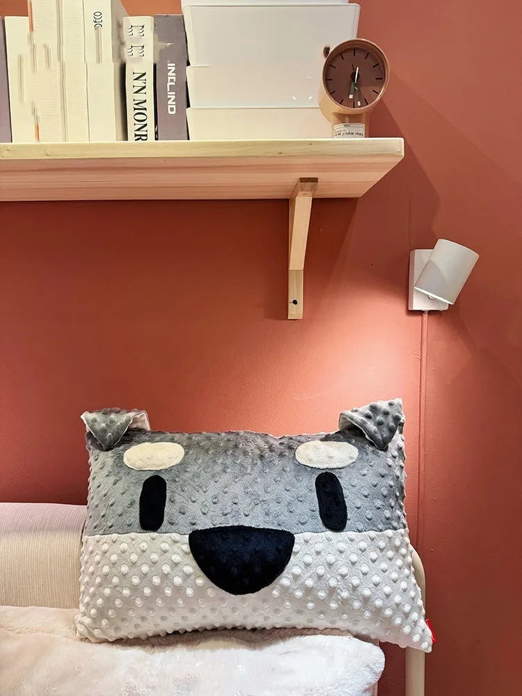 Gray Schnauzer dog print decorative cushion pillow on a sofa