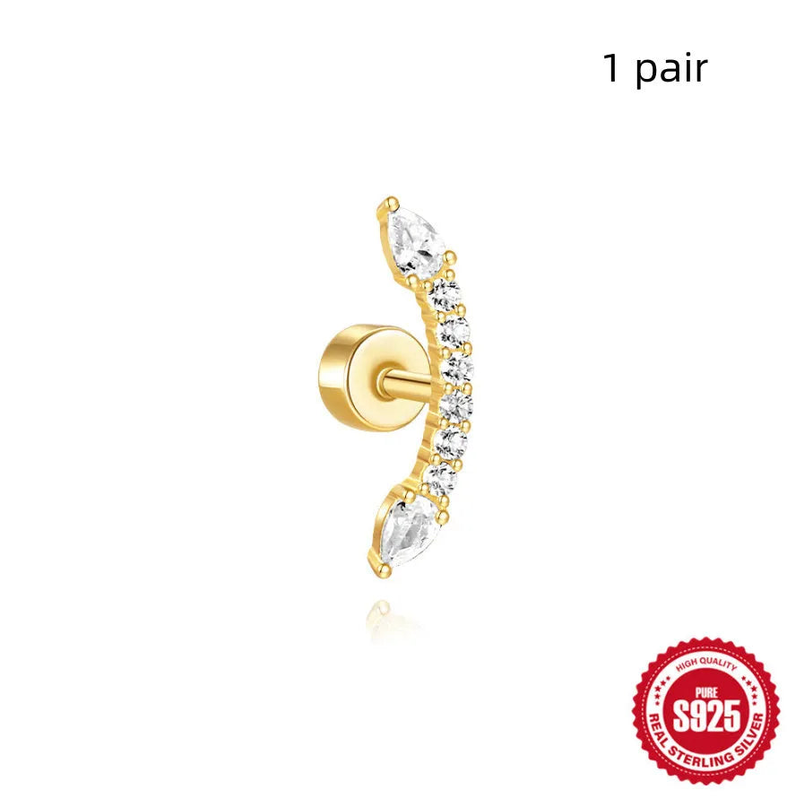 S925 sterling silver ear bone stud with flat column thread in one of twelve gold electroplated colour options.