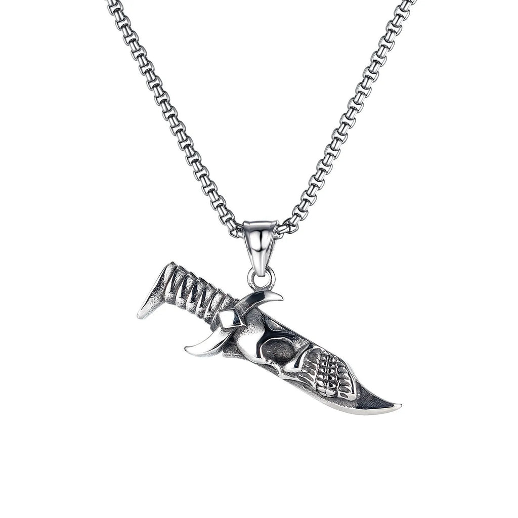 Men's silver stainless steel necklace with alloy skull pendant