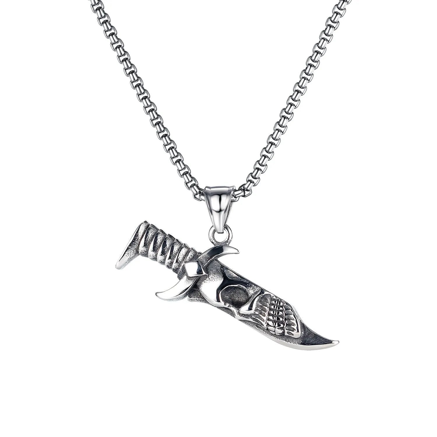 Men's silver stainless steel necklace with alloy skull pendant