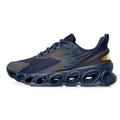 Men's black breathable mesh casual sports trainers with lace-up front and white EVA sole.