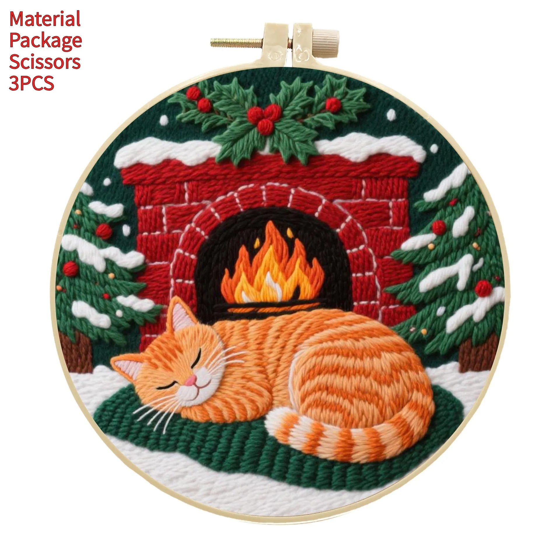 Embroidery material package with cotton linen fabric, autumn fruit pattern, and imitation bamboo frame