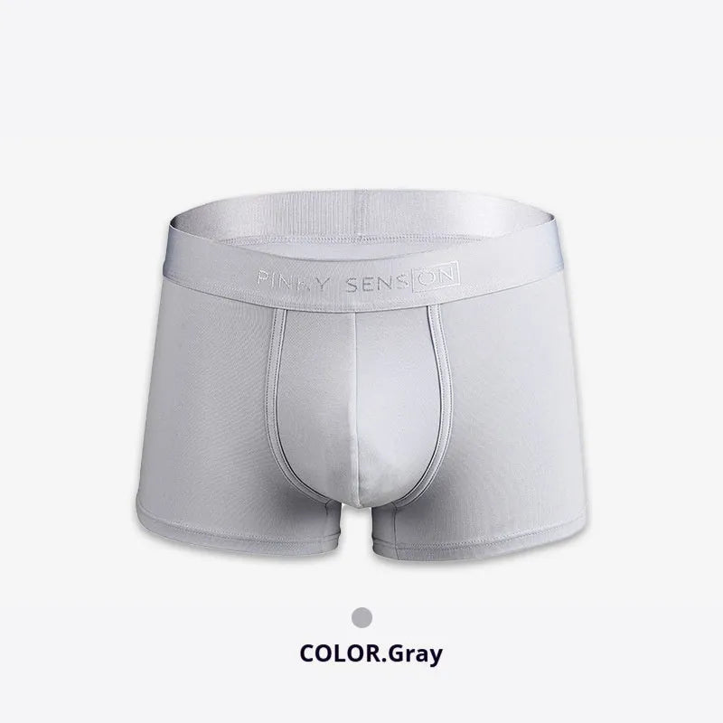 Men's solid colour cotton boxers in black, white, silver grey, and light green