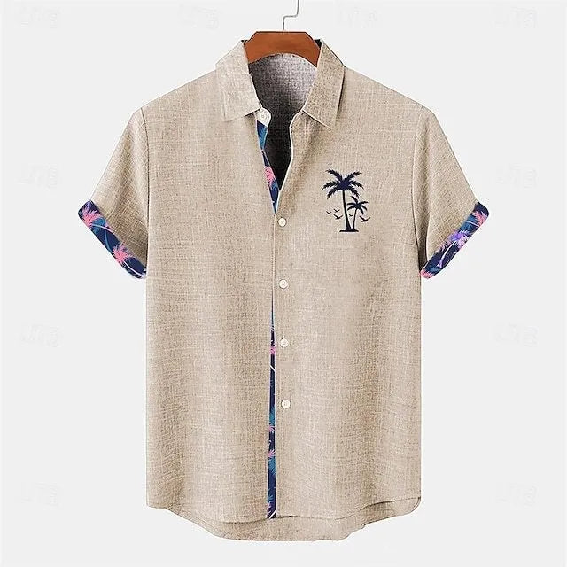 Linen short sleeve shirt with ocean fish pattern in loose casual fit for teenagers