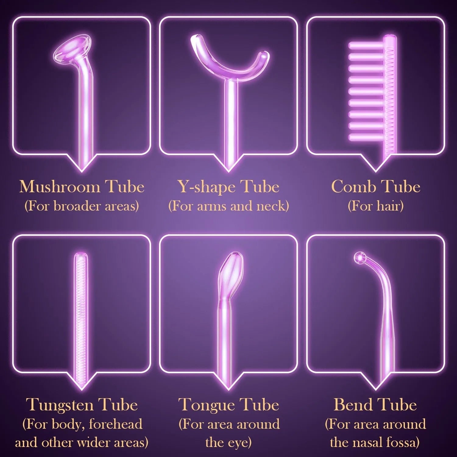 Purple high wave electrotherapy rod commercial beauty instrument with six accessory heads