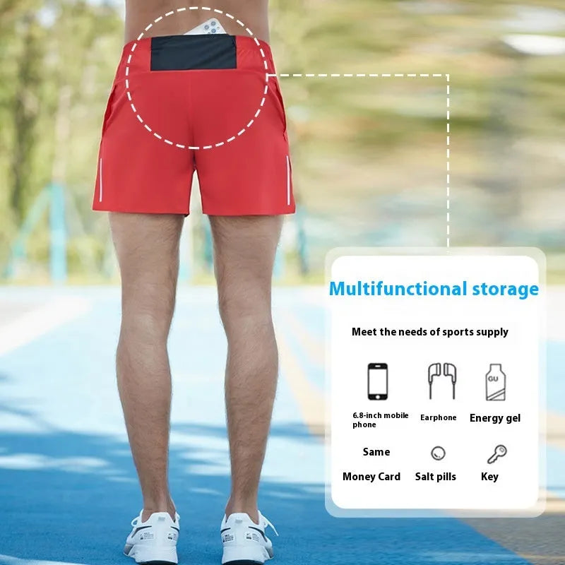 Men's high waist off-road running shorts in red black navy blue grey colours quick-dry fabric