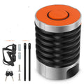 Portable black and black orange bicycle folding lock with multi-material construction.