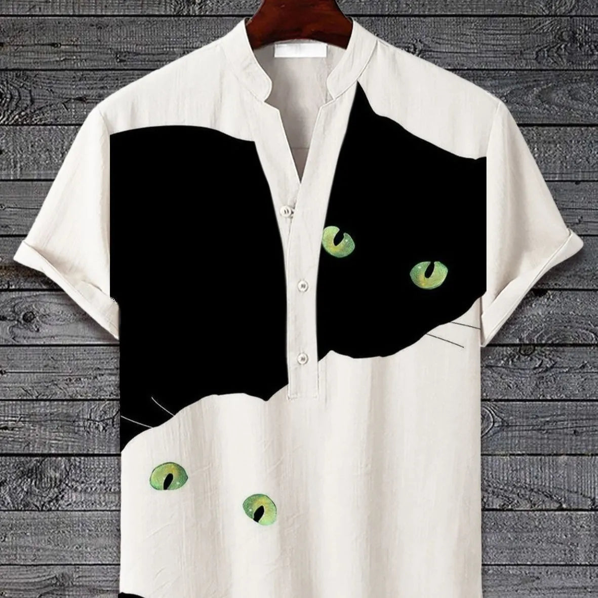 3D digital animal graphic printed on a short sleeve polyester T-shirt, shown on a hanger.