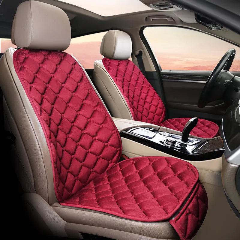 Ringer plush cotton car seat cushion in burgundy colour on a car seat