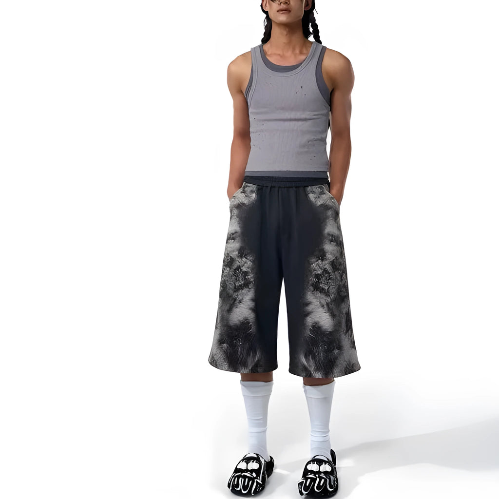 Loose fit street trendy printed trousers with polyester fabric and mid-waist design