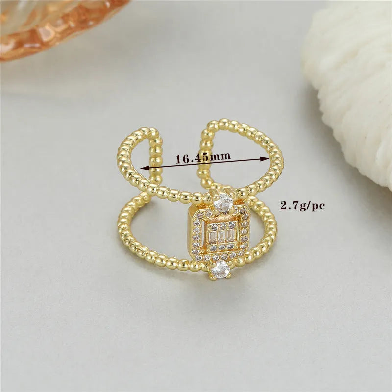 Gold-plated copper adjustable open ring with asymmetrical U-shape design