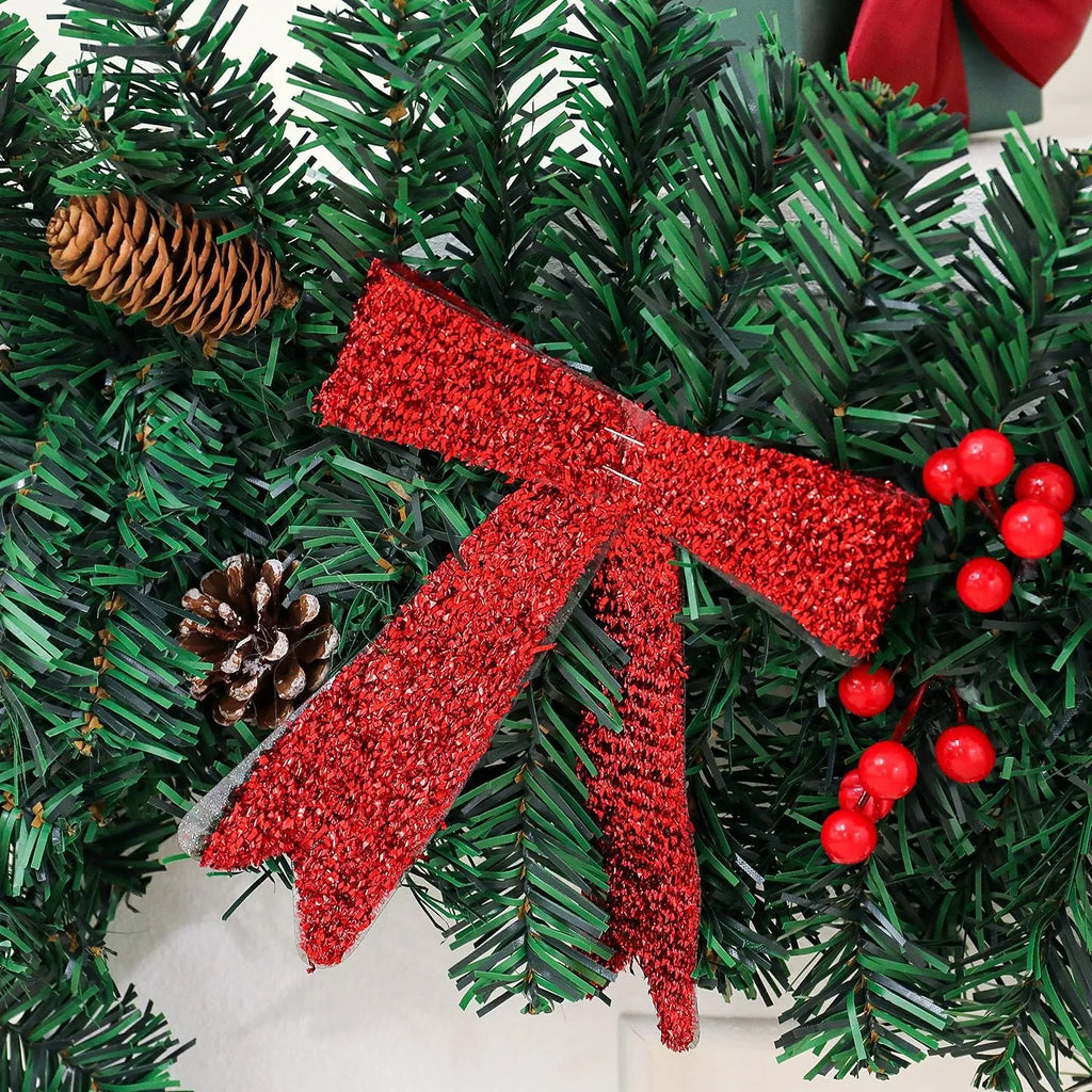 Christmas decorative rattan cane with pine cones and a red bow, available with or without integrated LED lights