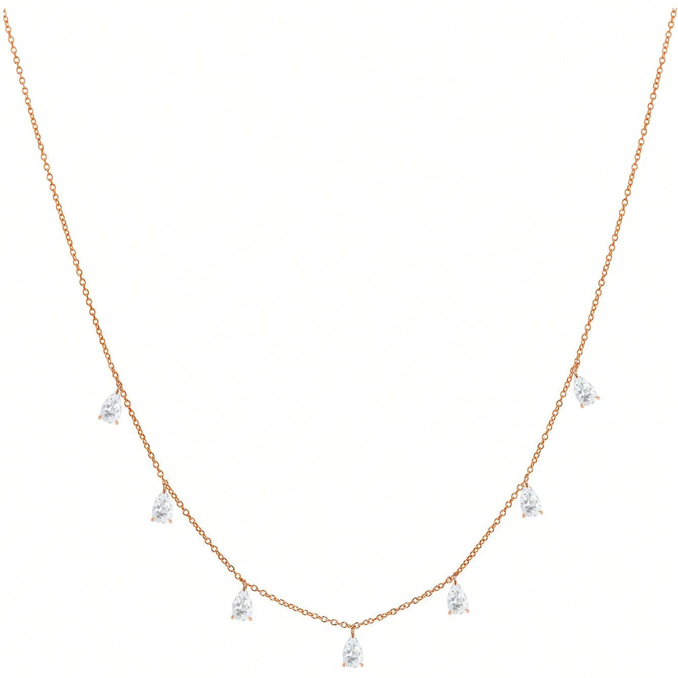 Women's silver drop-shaped artificial zircon necklace with adjustable 41-50cm chain on jewellery display