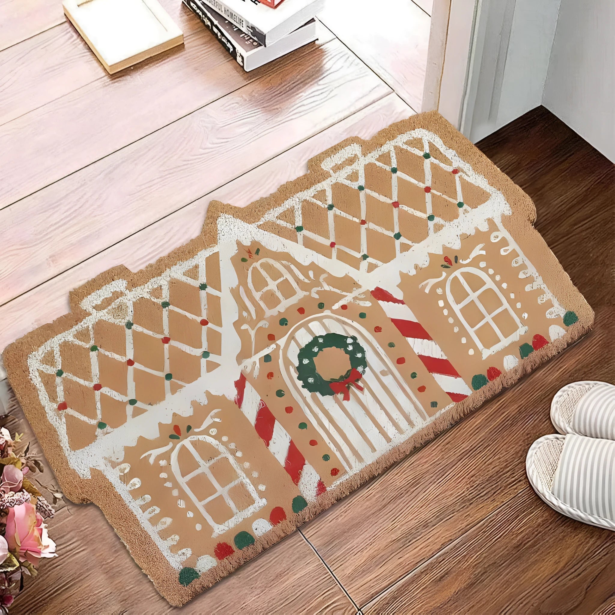 Christmas geometric pattern hallway mat with non-slip backing in multiple size options
