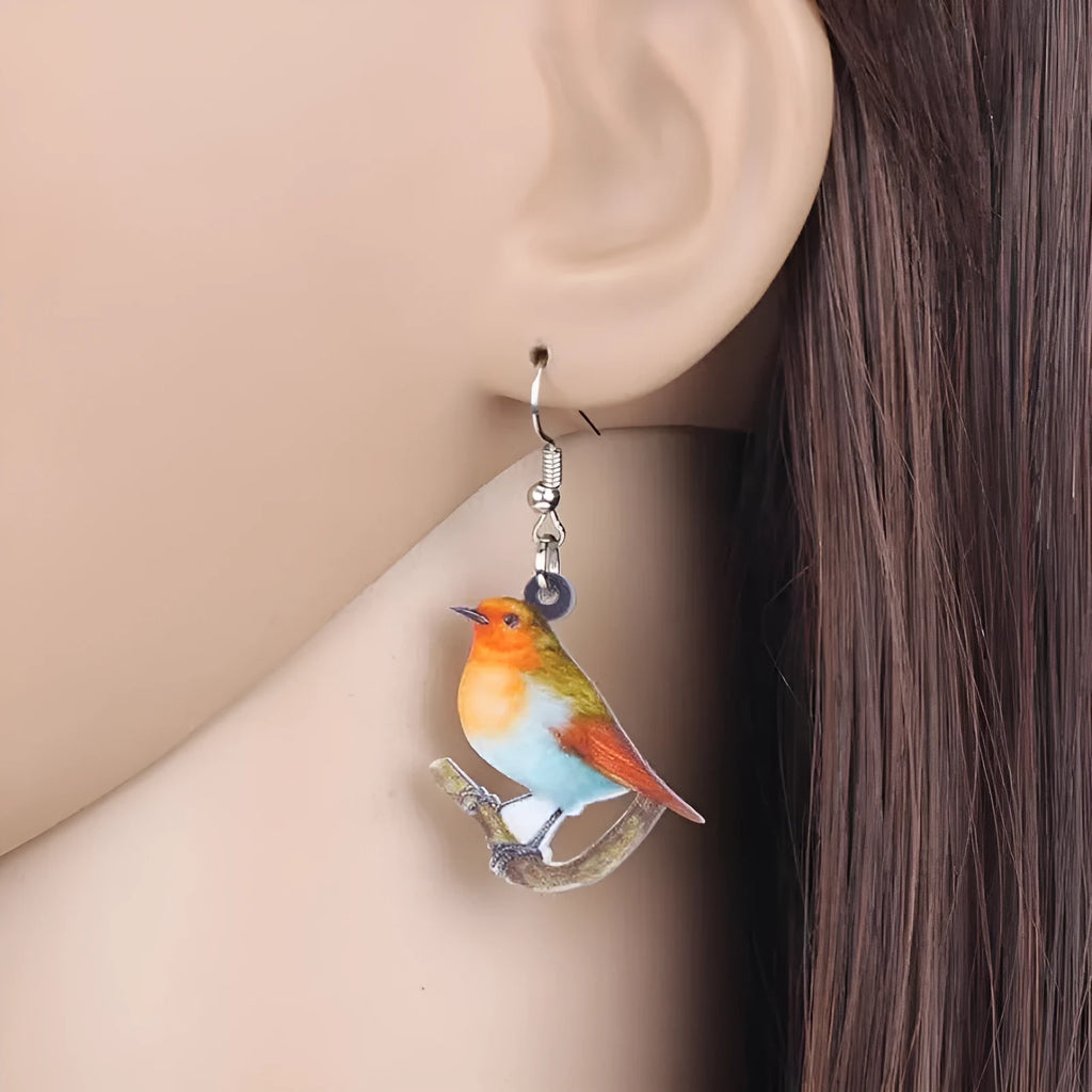 Blue Titmouse geometric acrylic pendant earrings with snake design elements in two colour options.