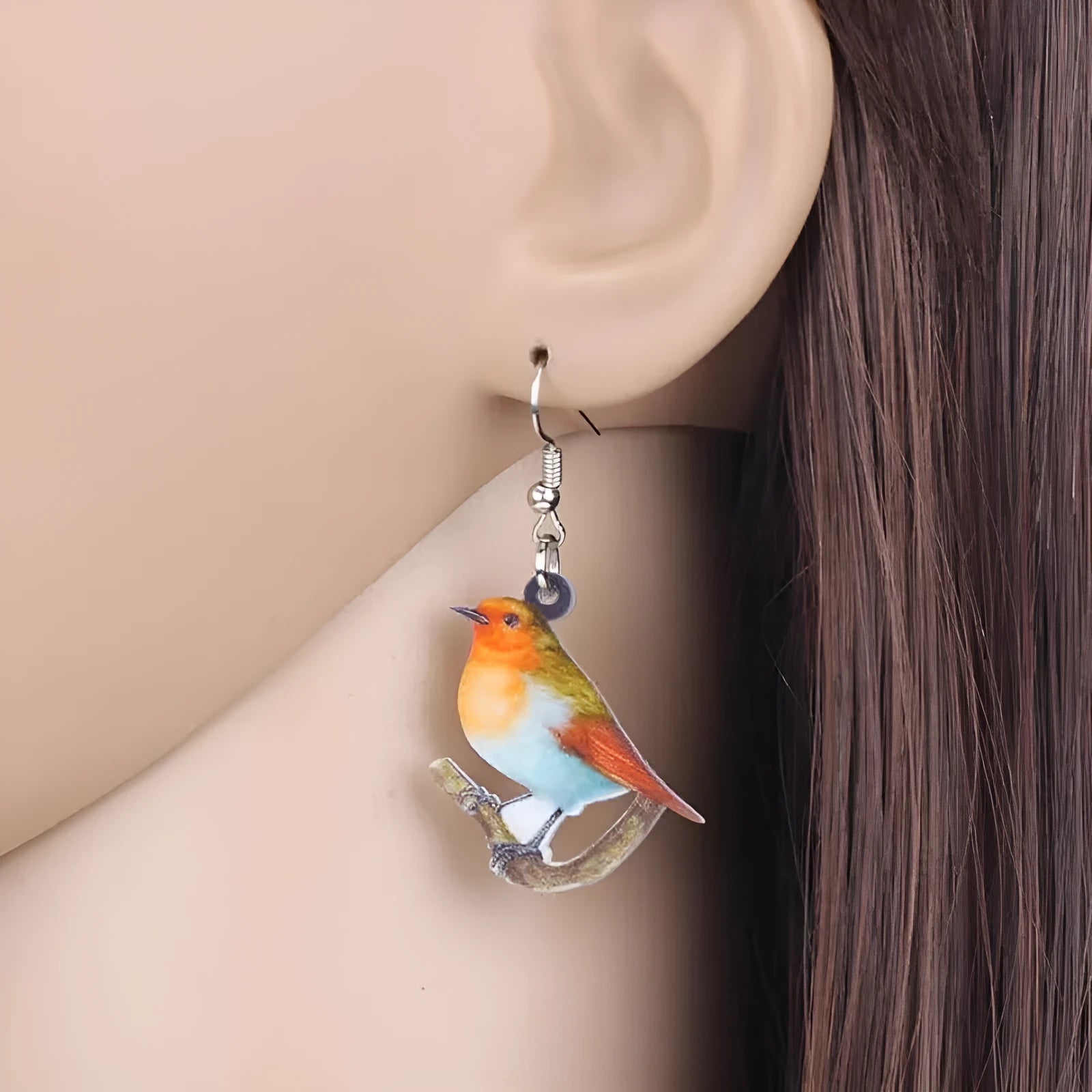 Blue Titmouse geometric acrylic pendant earrings with snake design elements in two colour options.