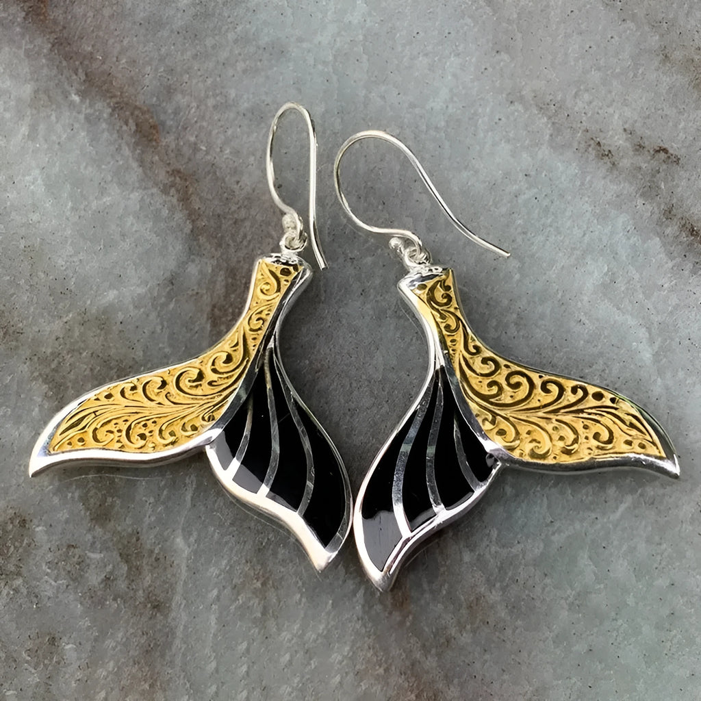 Women's retro-style alloy earrings with personalised fishtail whale design in white gold colour