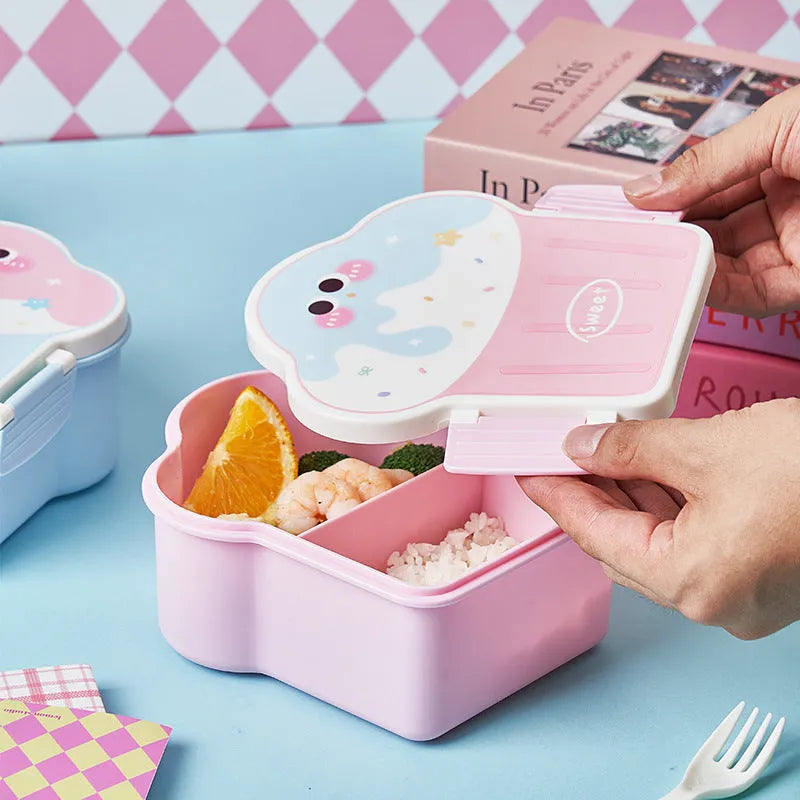 Pink and blue creative ice cream shaped plastic lunch box with spoon and fork set