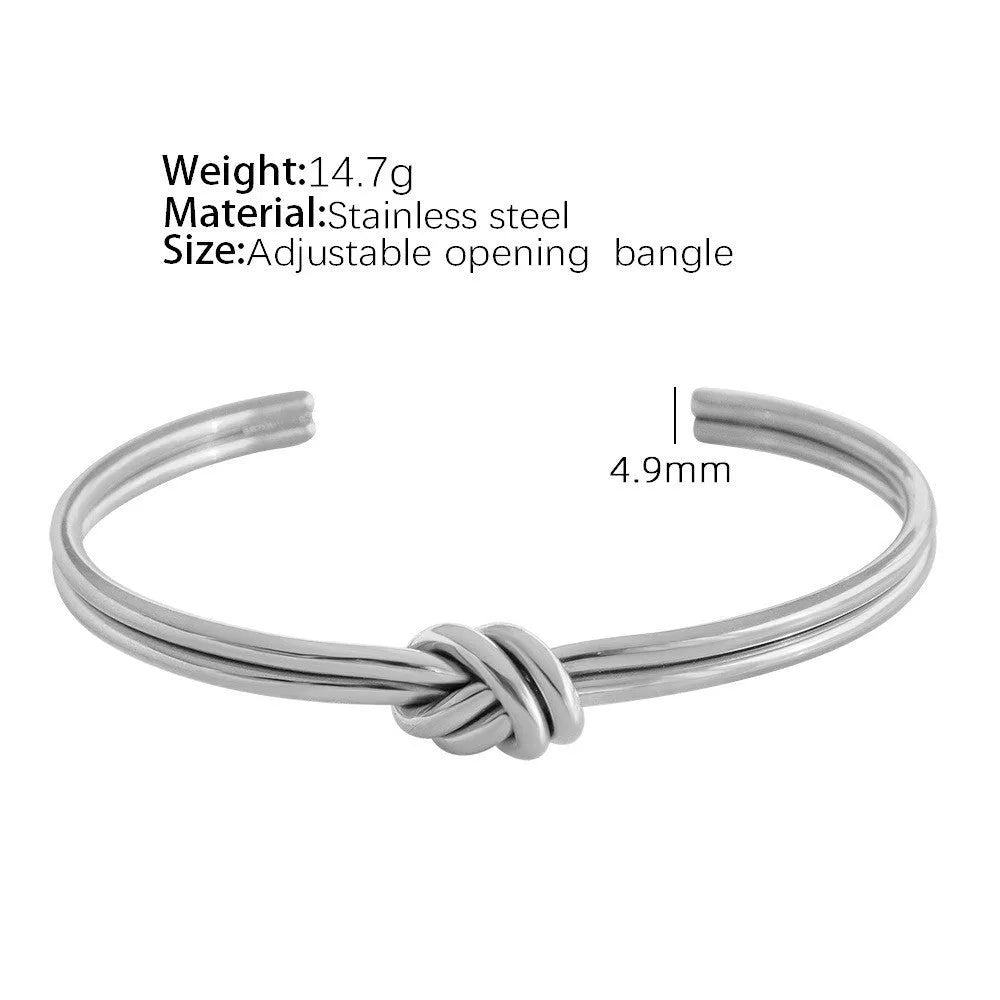 Adjustable stainless steel bracelet with knotted double-layer design in gold plating