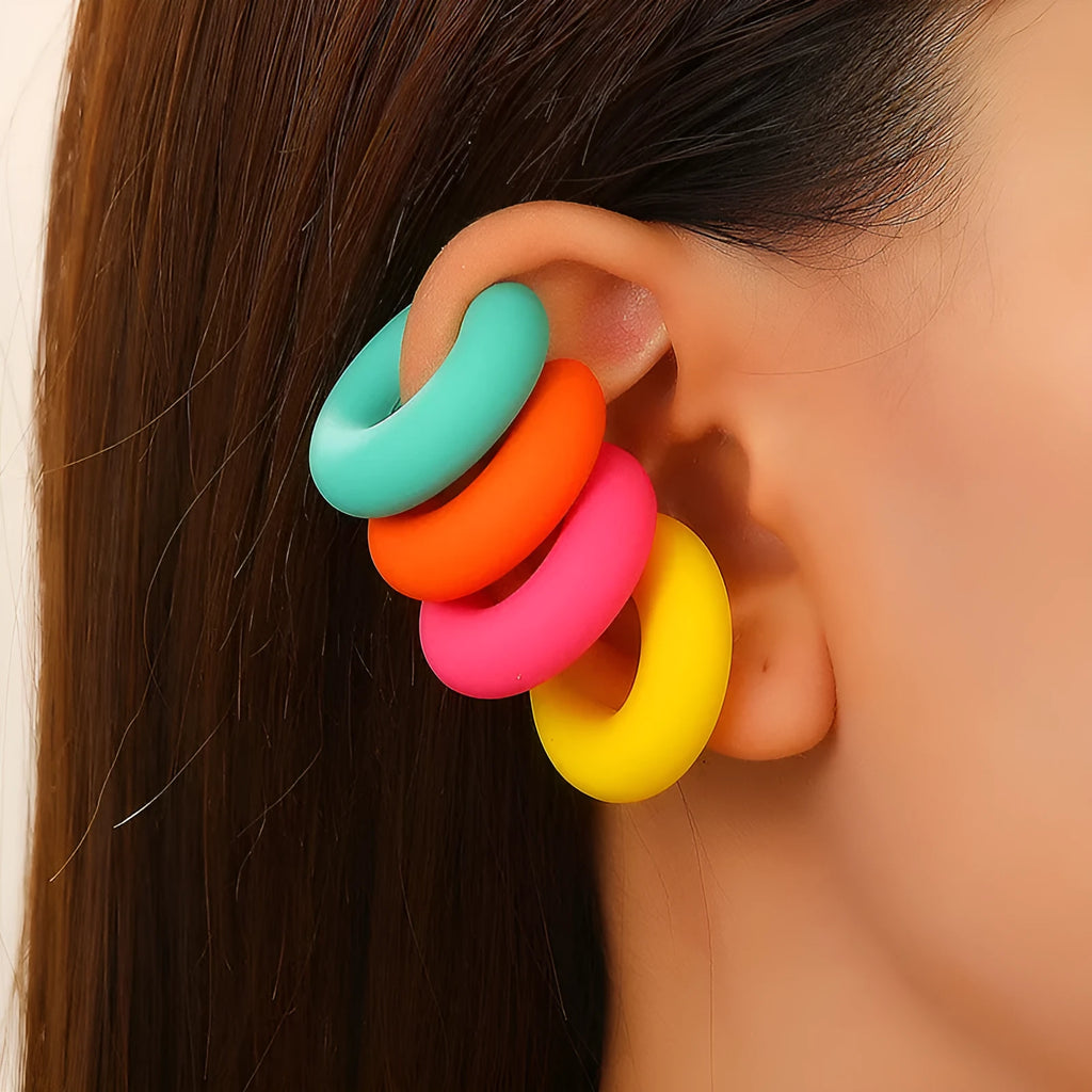 Matte coarse finish geometric C-shaped clip-on earrings for women in a selection of candy colours.