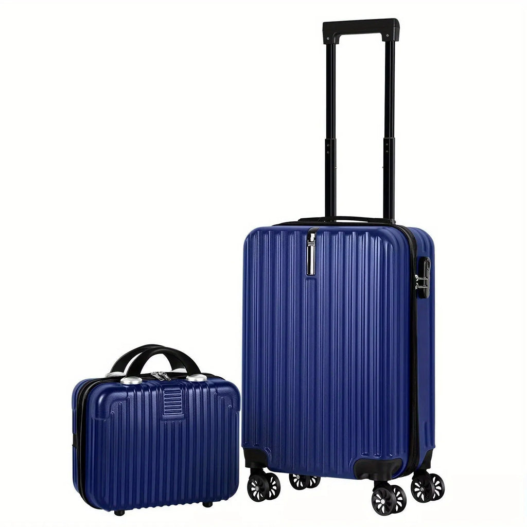 Two aluminium alloy travel trunks, sizes 14 inch and 20 inch, in a light towel colour.