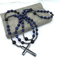 Men's stone cross pendant necklace on ball bead chain with safety lock clasp