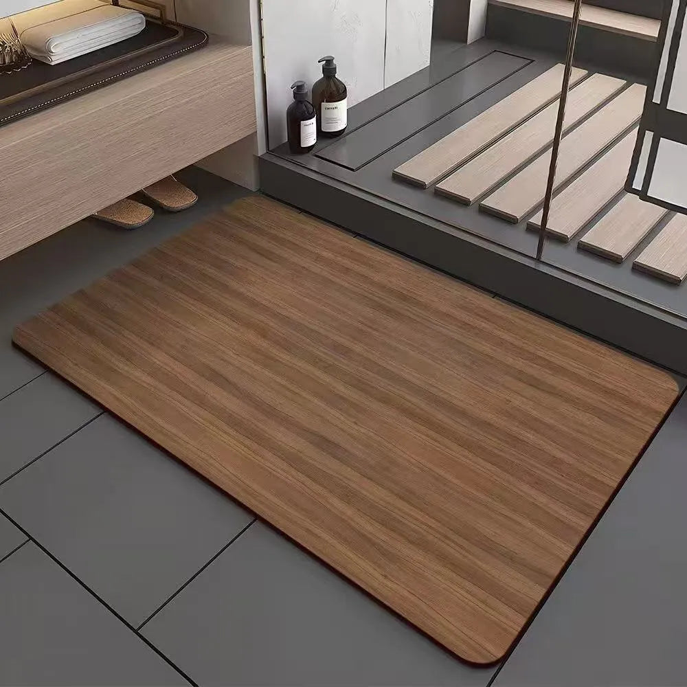 American style wood grain patterned diatom ooze bathroom floor mat in square shape