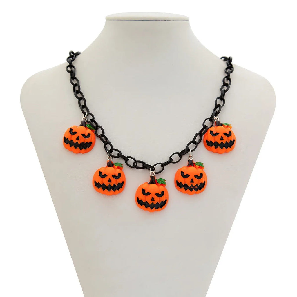 Halloween ghost pumpkin necklace with acrylic pendant in mixed colour 06705 on regular chain
