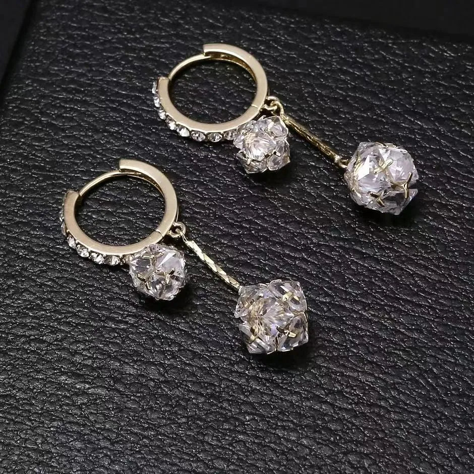 Silver drop earrings with rhinestone ball and confession balloon tassel charms on copper ear clips