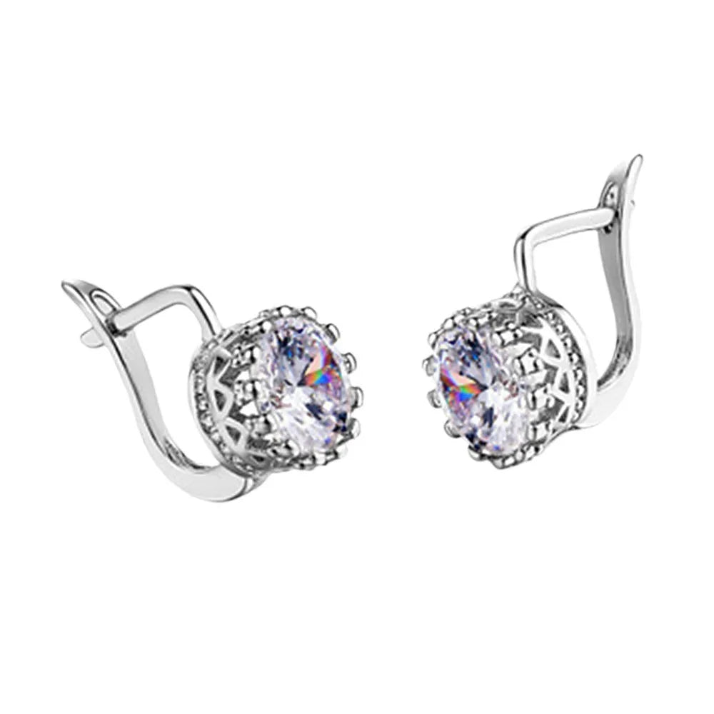 Korean retro crown shape ear clip earrings in rose gold and white gold colour with white diamond details