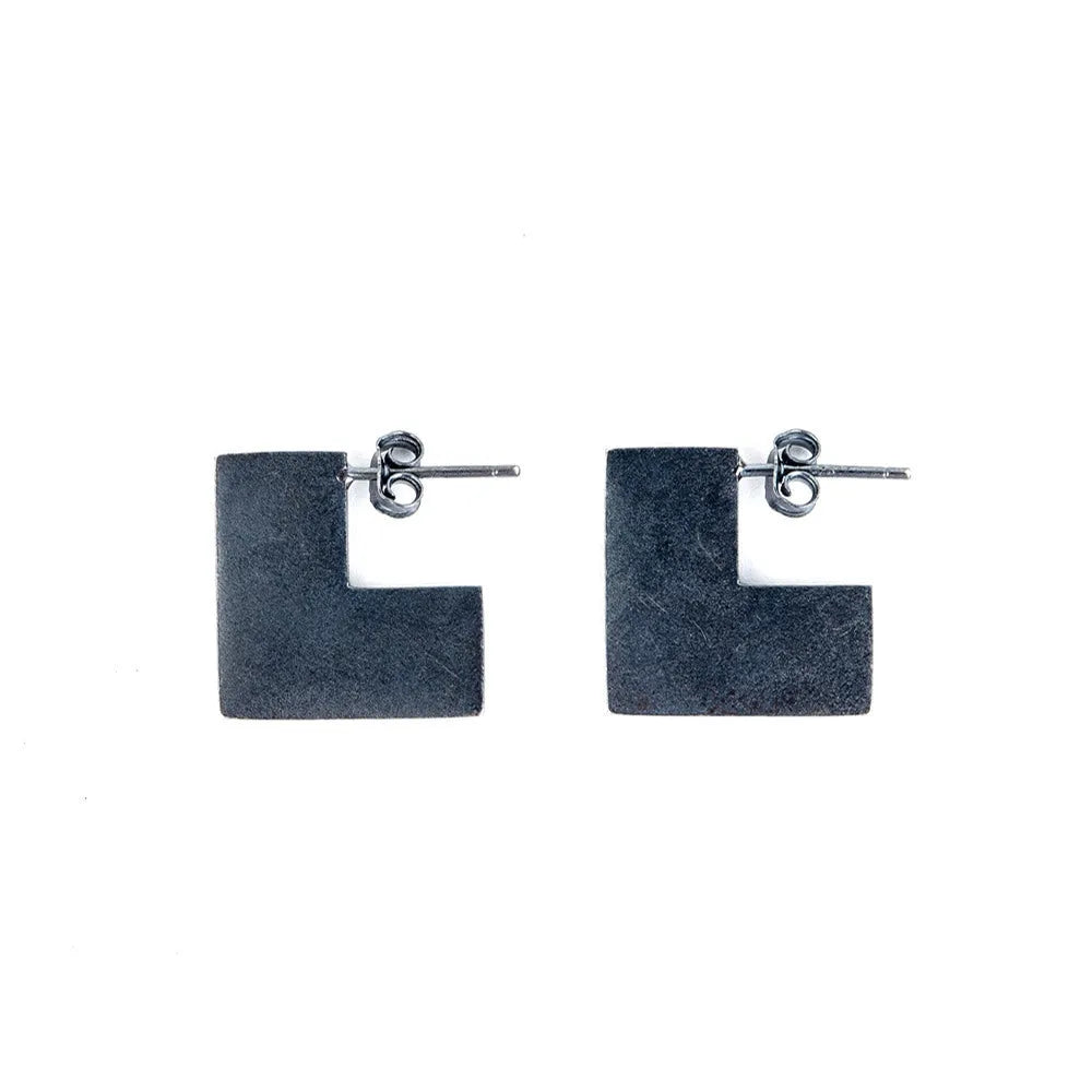 925 sterling silver geometric square earrings ring with oxidation black finish