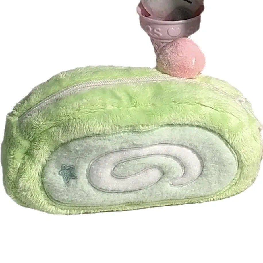 Swiss Roll Cake patterned velvet pencil case in Korean style roll design.
