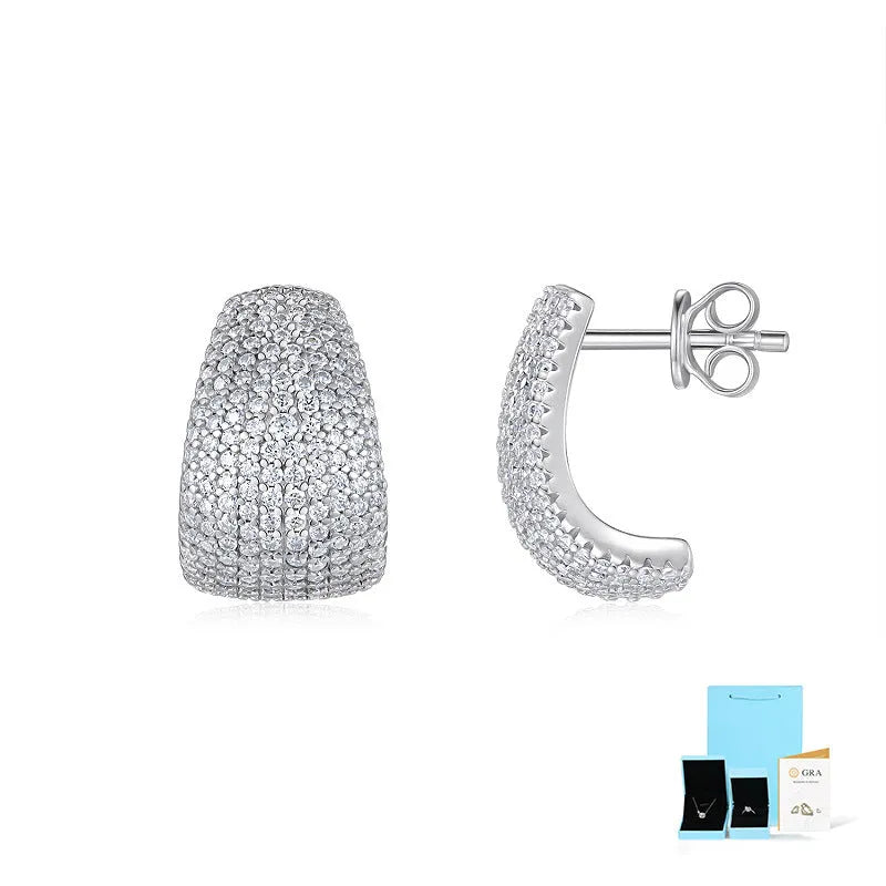 Geometric shaped S925 sterling silver stud earrings with moissanite stones.