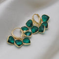 Green heart shape pendant clip-on earrings with glass decoration in Korean style