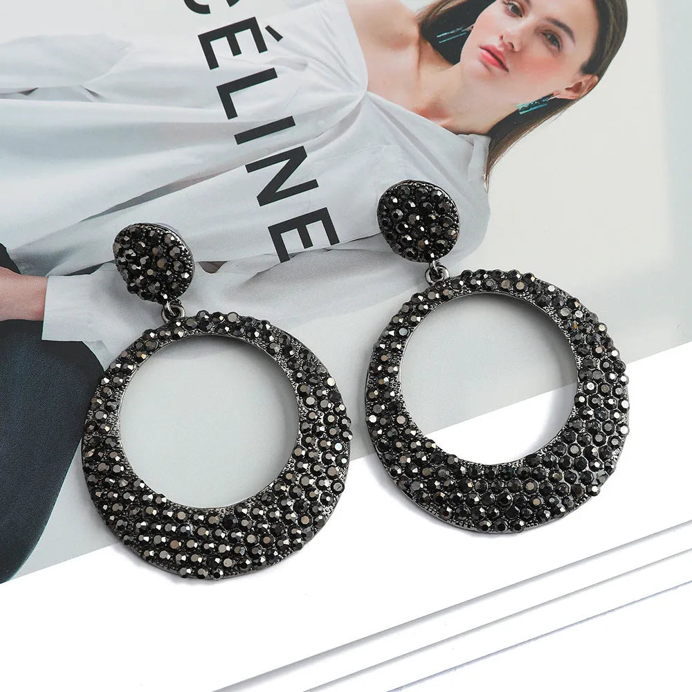Coloured metal diamond cartoon style round pendant earrings for women