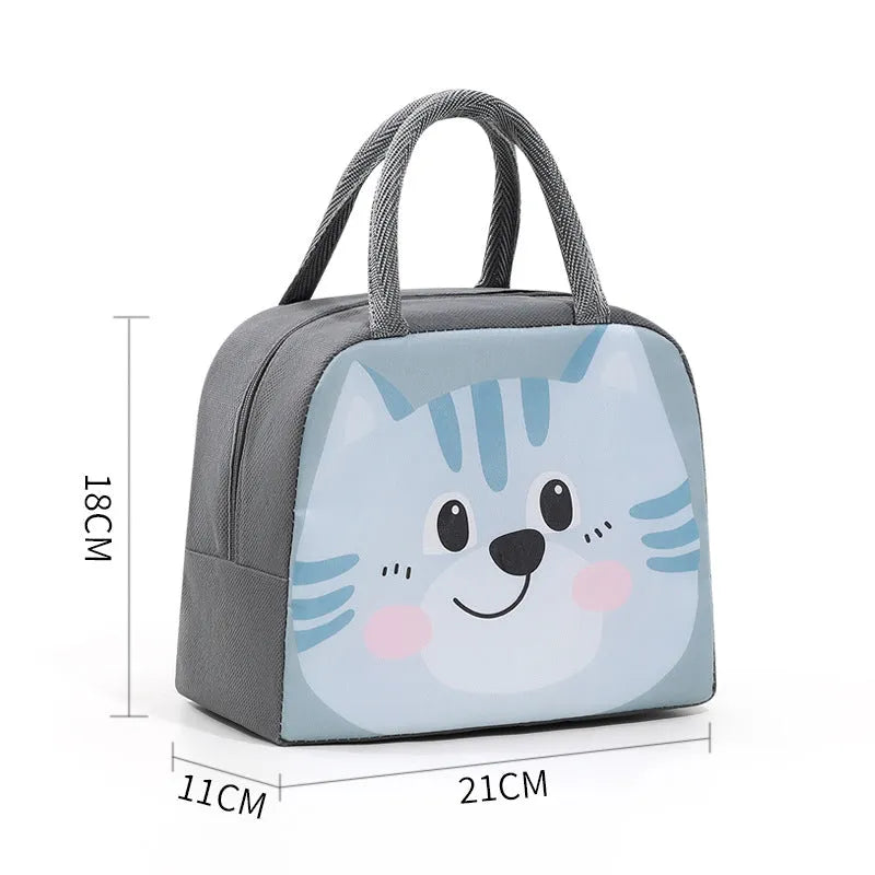 Cartoon insulated lunch box bag with thick aluminium foil lining and Oxford cloth exterior in one of seven character designs.