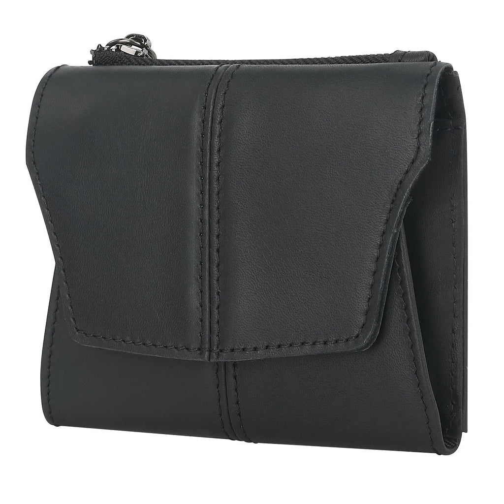 Cowhide genuine leather coin purse with stitching details and lock in retro style