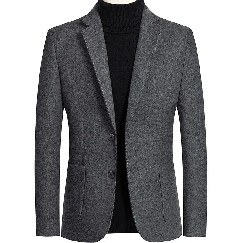 Men's slim-fit grey wool suit jacket for autumn and winter wear