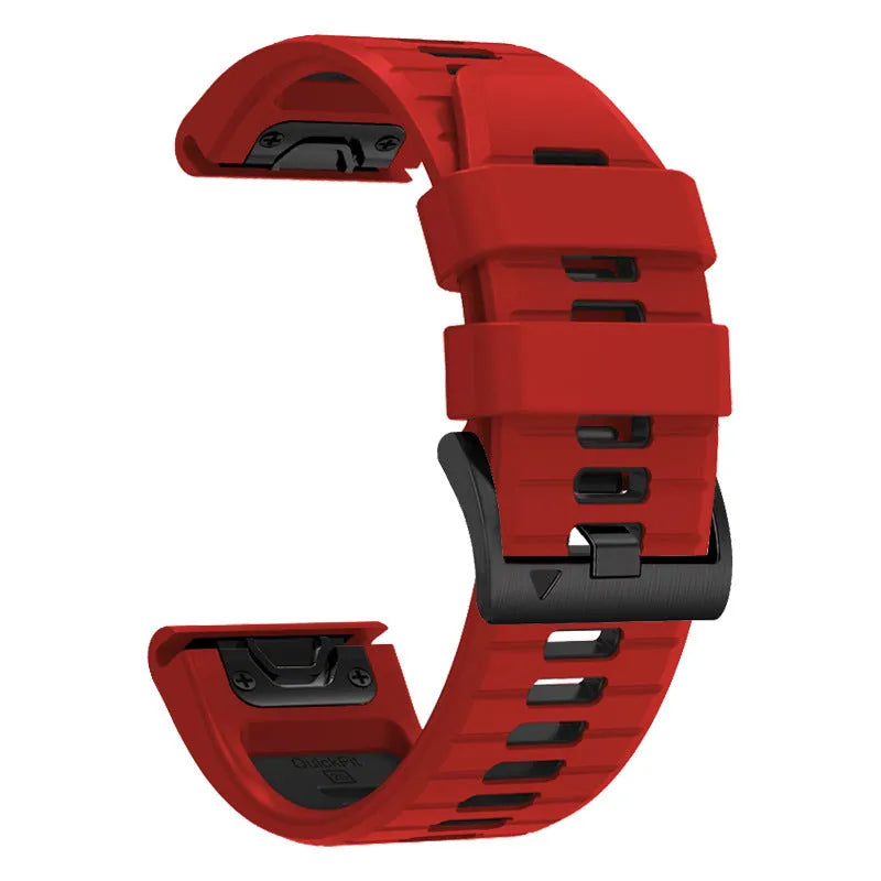 Fenix87pro6 two-colour quick release silicone watch strap for Garmin Fenix models in Army Green Black.
