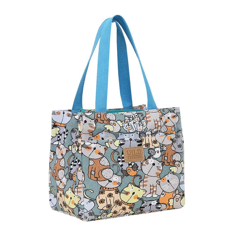 Women's printed canvas shoulder bag with aluminium frame in horizontal square shape