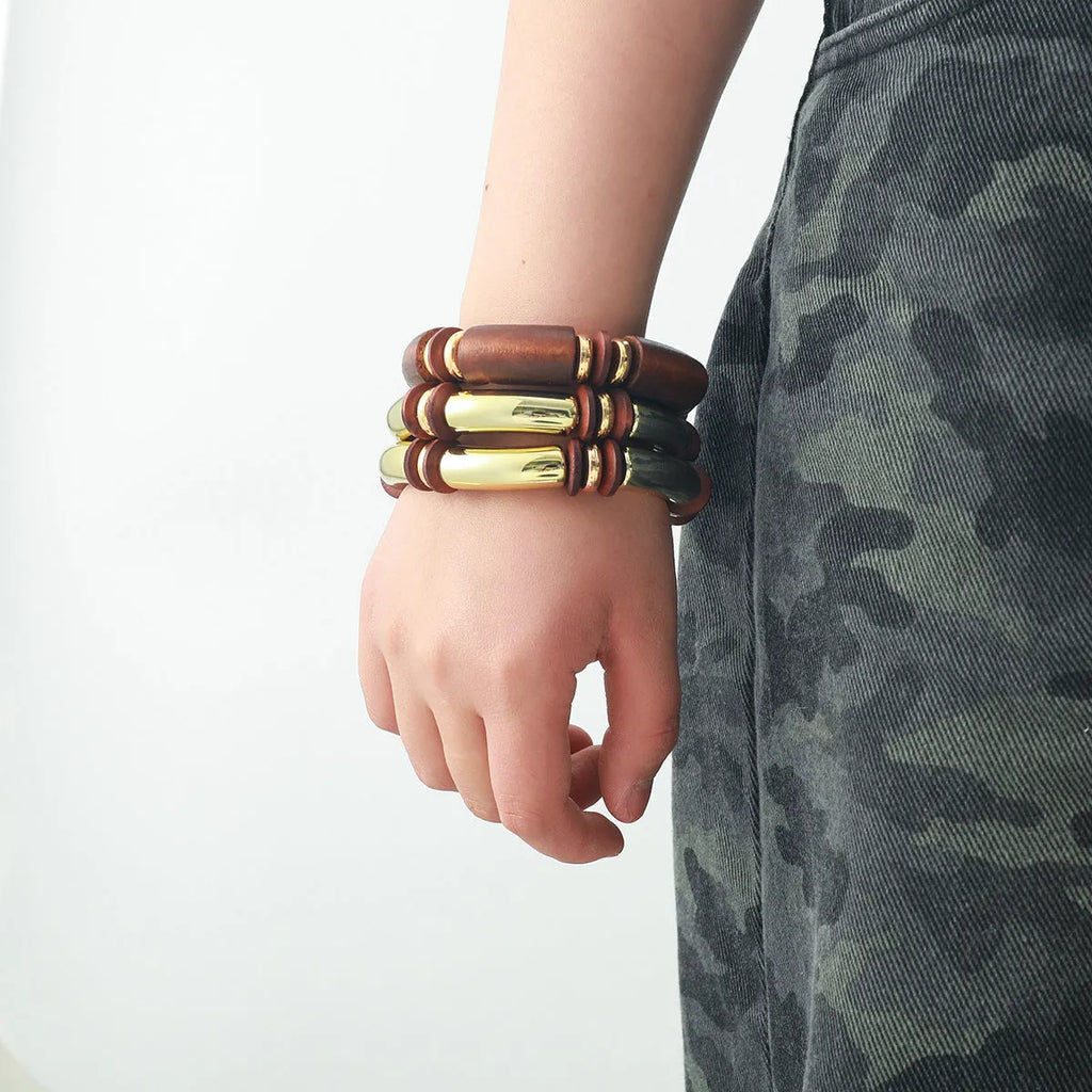 Women's multi-layer wooden and alloy necklace and bracelet jewellery set