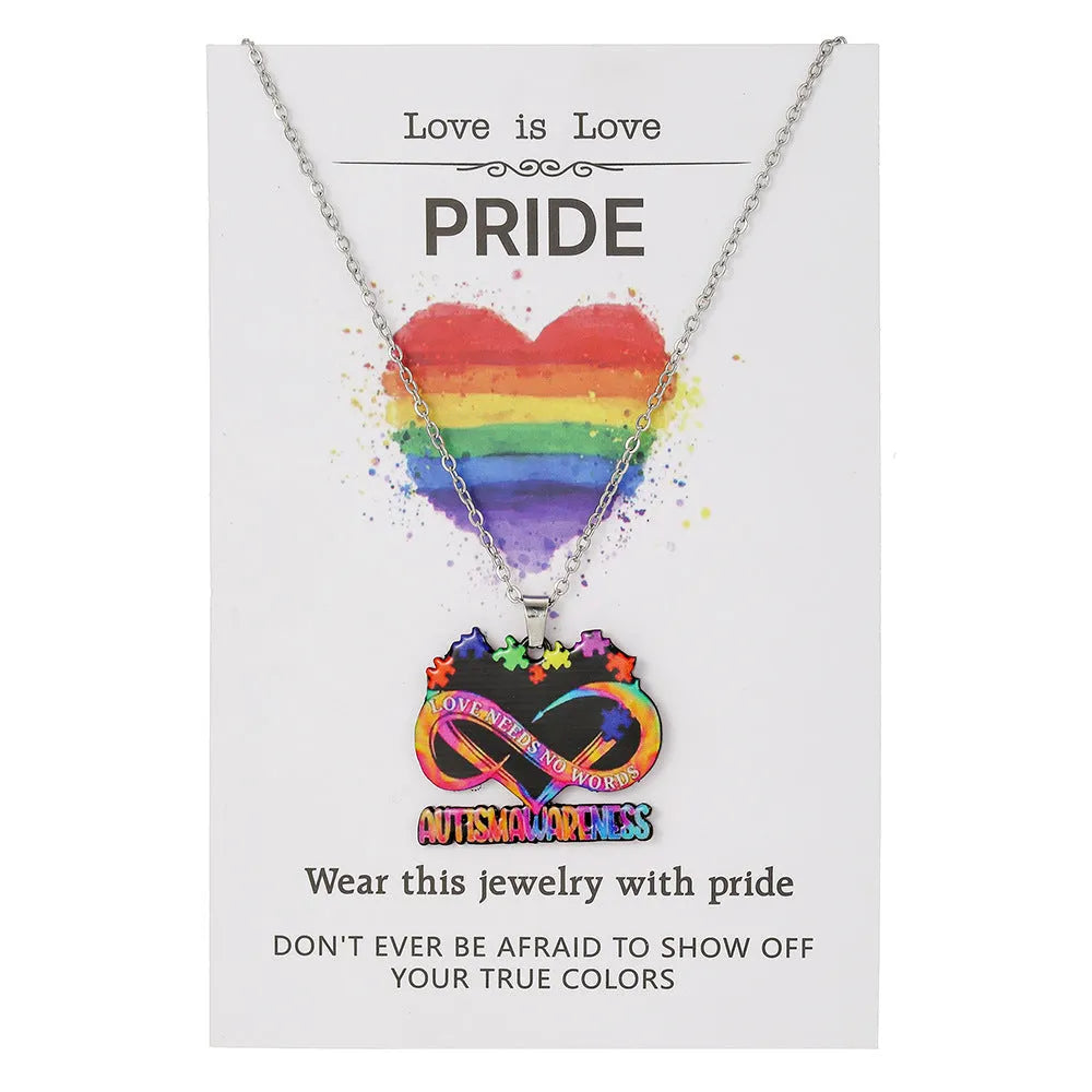 Stainless steel necklace and bracelet set with inspirational colour printing for women