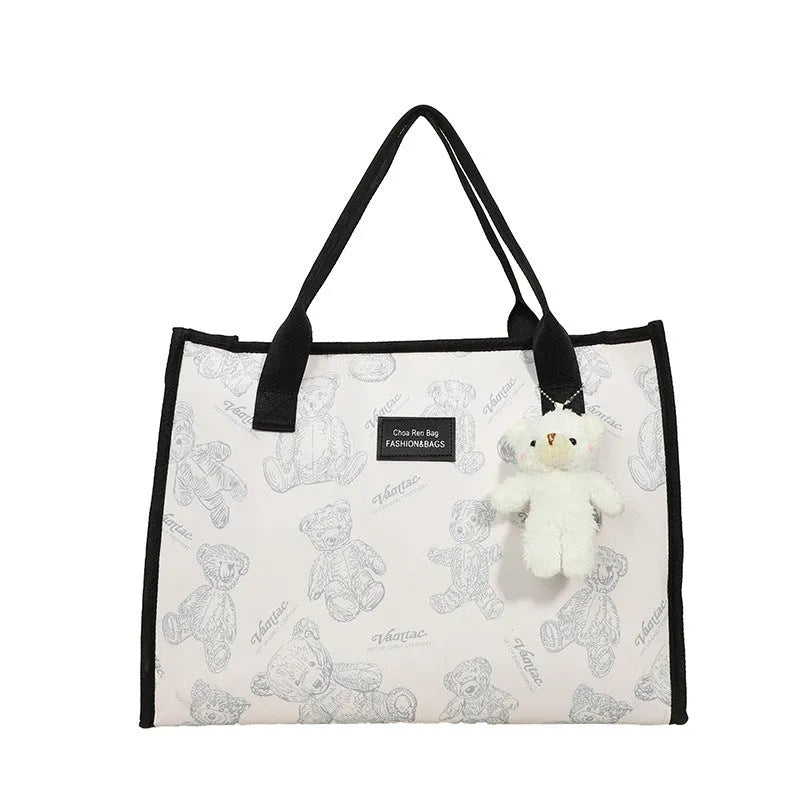 Women's printed canvas tote bag with rhombus pattern in black or white colour options