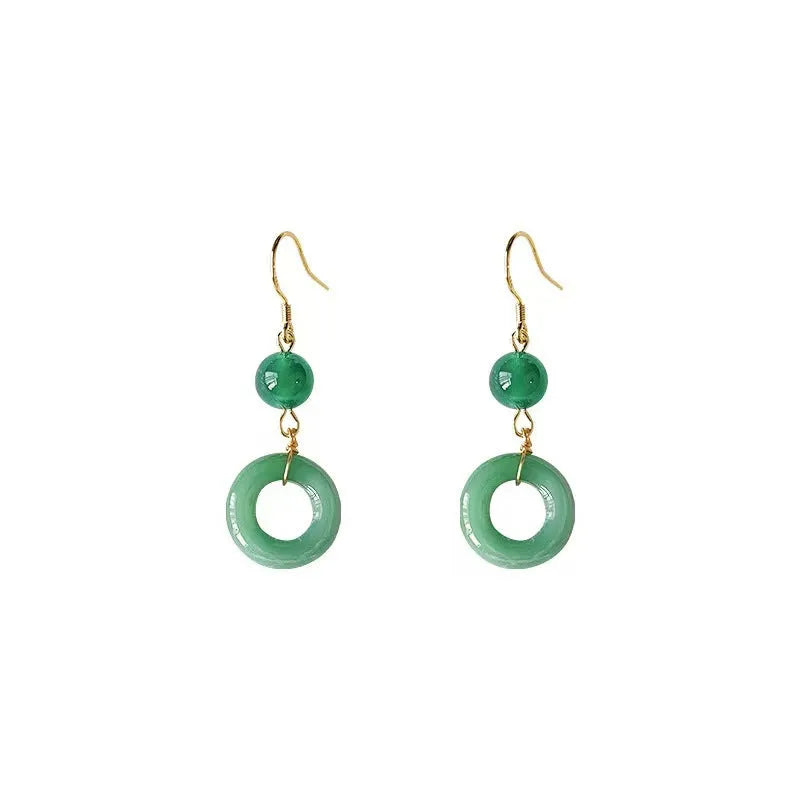 Green Chinese-style geometric peace buckle accessory set with zinc alloy earrings